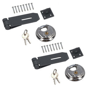 Heavy Duty Hasp and Staple Security Set With 70mm Circular Padlock 2pk