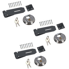 Heavy Duty Hasp and Staple Security Set With 70mm Circular Padlock 3pk