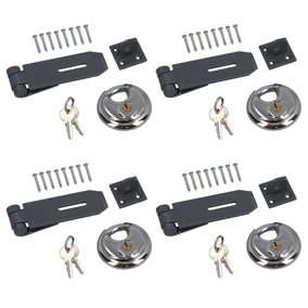 Heavy Duty Hasp and Staple Security Set With 70mm Circular Padlock 4pk