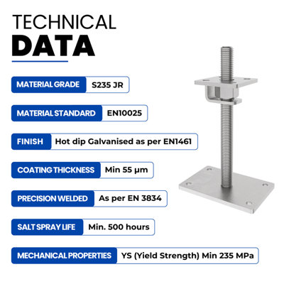 Heavy Duty Hot Dip Galvanised Bolt Down Adjustable Post Support ...
