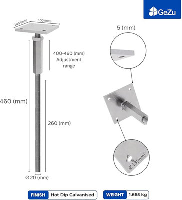 Heavy Duty Hot Dip Galvanised Bolt Down Adjustable Post Support ...
