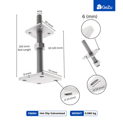 Heavy Duty Hot Dip Galvanised Bolt Down Adjustable Post Support ...