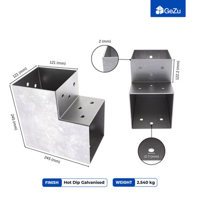 Heavy Duty Hot Dip Galvanised Pergola L Shape Post Connector - 121 x 121 mm