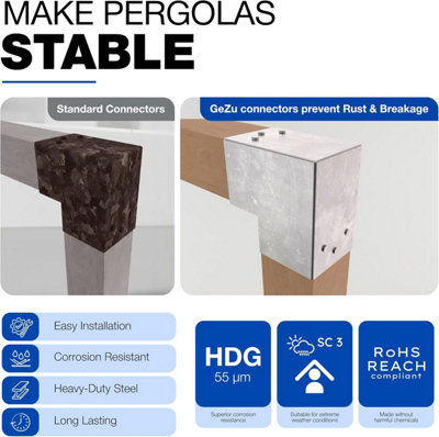 Heavy Duty Hot Dip Galvanised Pergola L Shape Post Connector - 121 x 121 mm
