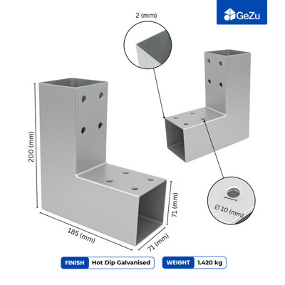 Heavy Duty Hot Dip Galvanised Pergola L Shape Post Connector - 71 x 71 ...