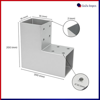 Heavy Duty Hot Dip Galvanised Pergola L Shape Post Connector - 91 x 91 ...