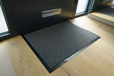 Heavy Duty Indoor & Outdoor Rubber Non-Slip Absorbent Floor & Kitchen Barrier Mat - Silver Grey 40 x 60