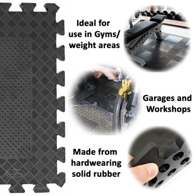 Heavy Duty Interlocking Rubber Gym Mats Garage Flooring Tiles Commercial 4pcs