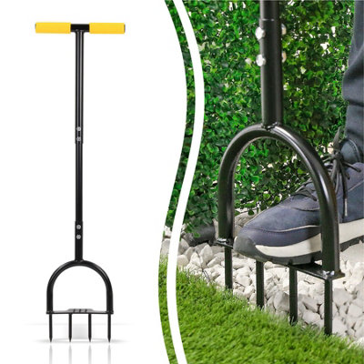 Heavy-Duty Lawn Aerator Compact Manual Aerator with 4 x 9cm Steel Spikes & Ergonomic T-Handle Ideal for Garden Soil Improvement