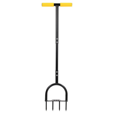 Heavy-Duty Lawn Aerator Compact Manual Aerator with 4 x 9cm Steel Spikes & Ergonomic T-Handle Ideal for Garden Soil Improvement