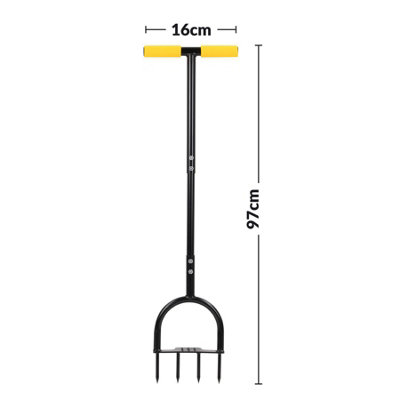 Heavy-Duty Lawn Aerator Compact Manual Aerator with 4 x 9cm Steel Spikes & Ergonomic T-Handle Ideal for Garden Soil Improvement