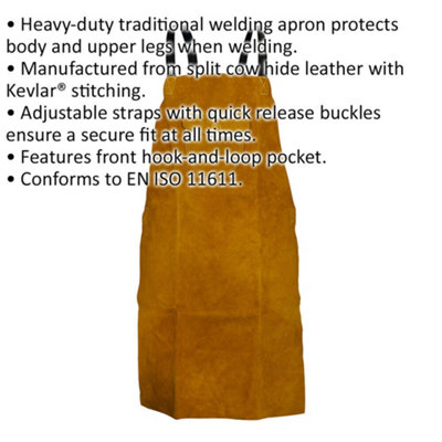 Heavy Duty Leather Welding Apron - Adjustable Quick Release Straps Front Pocket