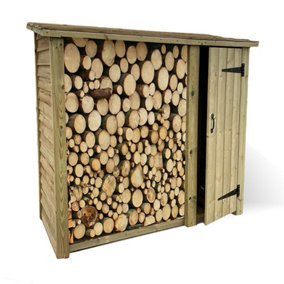 Heavy Duty Logstore with Tool Shed 6ft Height X 6ft Width. Outdoor Fire wood, kindling and log shelter. Pressure Treated Timber