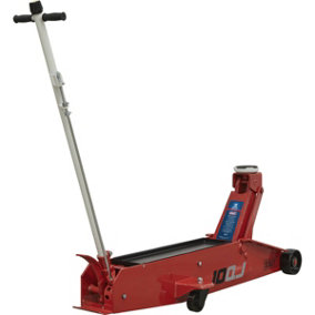 Heavy Duty Long Reach Trolley Jack - 10 Tonne Capacity - 600mm Max Height - Red