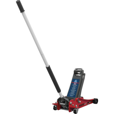 Heavy-Duty Low Entry Trolley Jack - 3 Tonne Capacity - Twin Piston - 500mm Max Height in Red