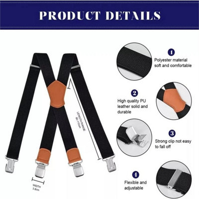 Heavy Duty Men Trousers Wide Braces with 4 Strong Clips X Style ...