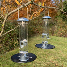 Heavy Duty Metal Bird Seed Feeder with Seed Catcher Tray (Set of 2)