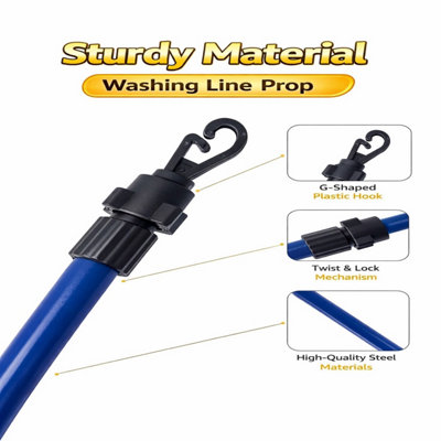 Heavy Duty Metal Clothes Line Support Pole 2.4M Telescopic Washing Line ...