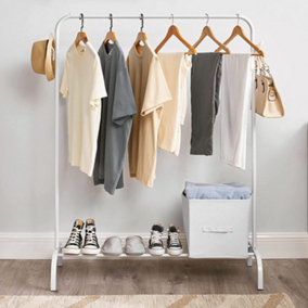 Heavy Duty Metal Clothes Rail Stand Hanging Storage Shelf Bedroom Garment Rack - White
