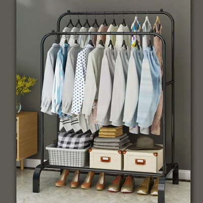 Heavy Duty Metal Double Rail Clothes Garment Hanging Rack Shelf Display ...