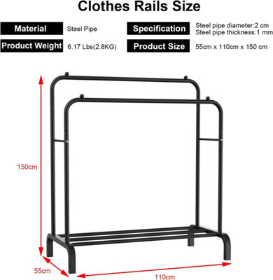 Heavy Duty Metal Double Rail Clothes Garment Hanging Rack Shelf Display ...