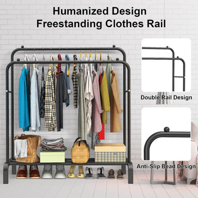 Heavy Duty Metal Double Rail Clothes Garment Hanging Rack Shelf Display ...