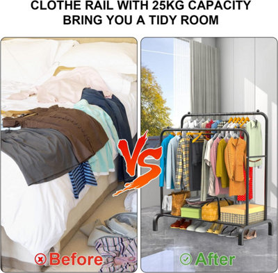 Heavy Duty Metal Double Rail Clothes Garment Hanging Rack Shelf Display ...