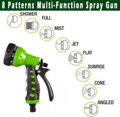 Heavy-Duty Metal Garden Hose Hanger Set with 8-Pattern Spray Gun & Double Male Hose Connector - Rustproof Wall-Mounted Storage. - 3