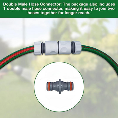 Heavy-Duty Metal Garden Hose Hanger Set with 8-Pattern Spray Gun & Double Male Hose Connector - Rustproof Wall-Mounted Storage. - 4