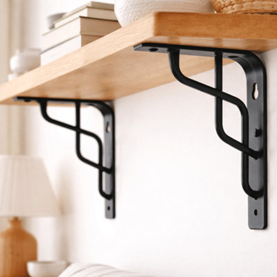 Heavy Duty Metal Shelf Bracket - Black Powder Coated Wall Mounted Shelf ...
