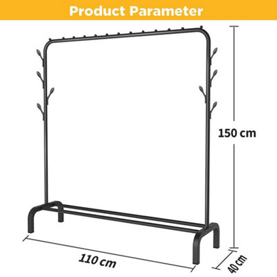 Heavy Duty Metal Single Rail Clothes Garment Hanging Rack Shelf Stand BLACK
