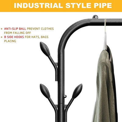 Heavy Duty Metal Single Rail Clothes Garment Hanging Rack Shelf Stand BLACK