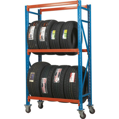 Heavy-Duty Mobile Tyre Rack with Wheels - 400kg Capacity