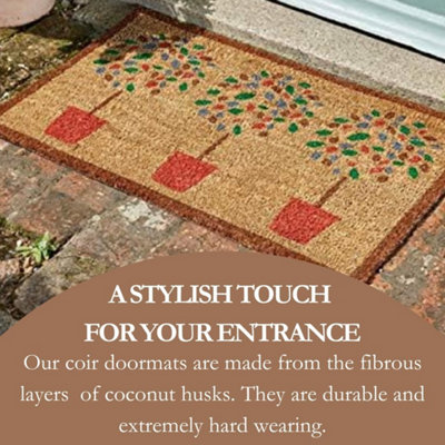 Heavy Duty Natural Coir 3 Bay Trees Door Mat Entrance Floor Indoor Outdoor Pots - 3