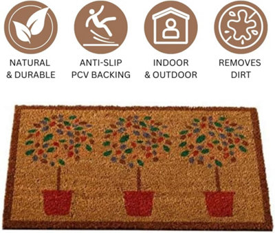 Heavy Duty Natural Coir 3 Bay Trees Door Mat Entrance Floor Indoor Outdoor Pots - 4