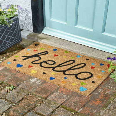 Heavy Duty Natural Coir Hello Door Mat Entrance Floor Front Outdoor Heart