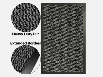 Heavy Duty Non-slip Rubber Back Entrance Rug Charcoal - 60 x 120