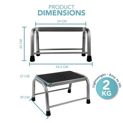Heavy Duty One Step Metal Footstool with Anti Slip Surface Grey