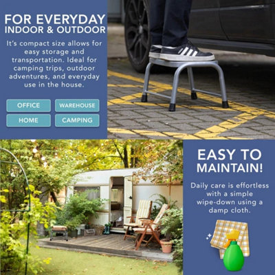 Heavy Duty One Step Metal Footstool with Anti Slip Surface Grey