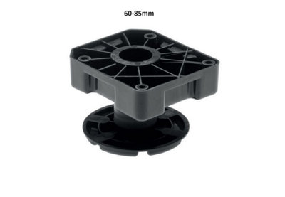 Heavy duty plastic black adjustable plinth feet leg, up to 450kg - 65-85mm - set of 4