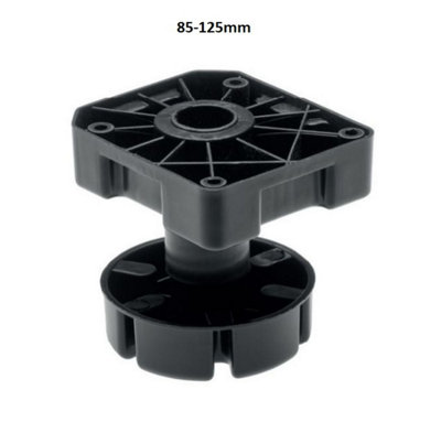 Heavy duty plastic black adjustable plinth feet leg, up to 450kg - 85-125mm - set of 4