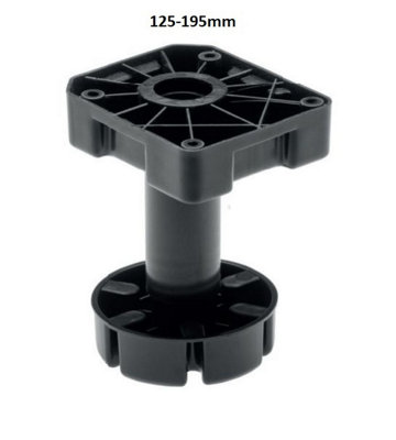 Heavy duty plastic black, furniture, adjustable plinth feet leg, up to 450kg - 125-195mm - set of 4