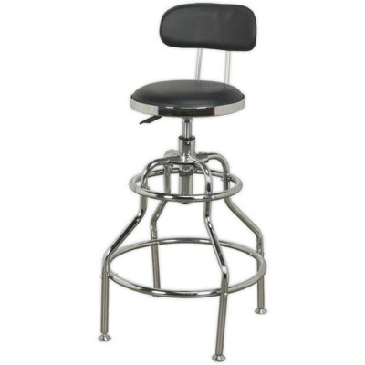 Heavy-Duty Pneumatic Workshop Stool - Adjustable Height Seat & Back Rest Chair