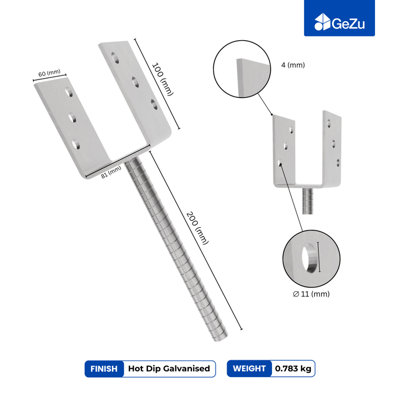 Heavy Duty Post Support Bracket Hot Dip Galvanised Concrete Fence Post ...