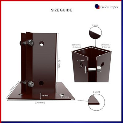 Heavy Duty Powder Coated Bolt Down Post Support - Square Post Fence ...