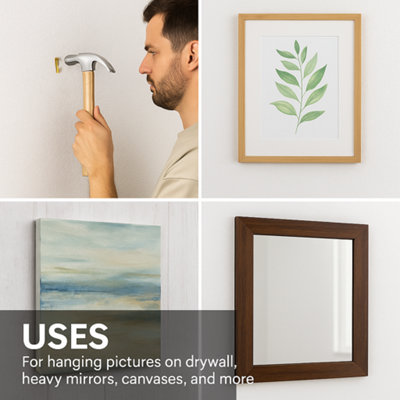 Heavy Duty Push In Picture Hooks 10 Pack for Plasterboard Canvas