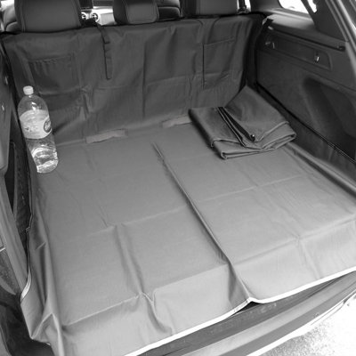 Heavy Duty Rear Seat Protector Pet Hammock Boot Trunk Liner Black & Black Border 3in1