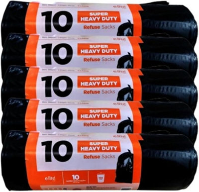 Heavy Duty Refuse Sacks Extra Large 100L capacity Tear resistant Black Bin Bags Water Resistant Recycled Rubble Sacks (Pack of 5)