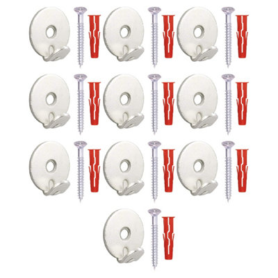 Heavy Duty Round Chrome Picture Hooks 25mm (10 Pack) Includes Screws & Wall Plugs for Secure Hanging up to 40kg
