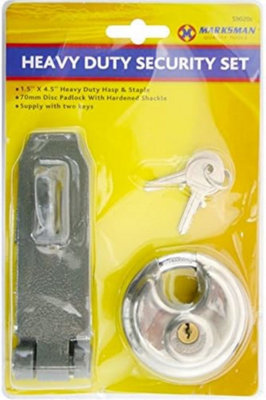 Heavy Duty Security Set Hasp & Staple Padlock Lock Keys Safe Round Steel